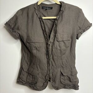Lida Baday Green/Brown Short Sleeve Jacket Linen Size 8